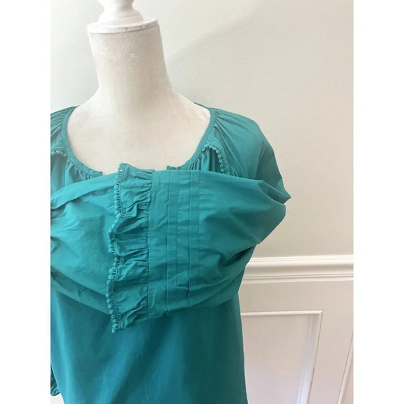 J. Crew Ruffle Trim Peasant Top Green Cotton XS - Picture 3 of 5